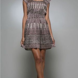 Walter Sleeveless Silk Dress Short‎ Fit Flare Brown Cream Print Size 6